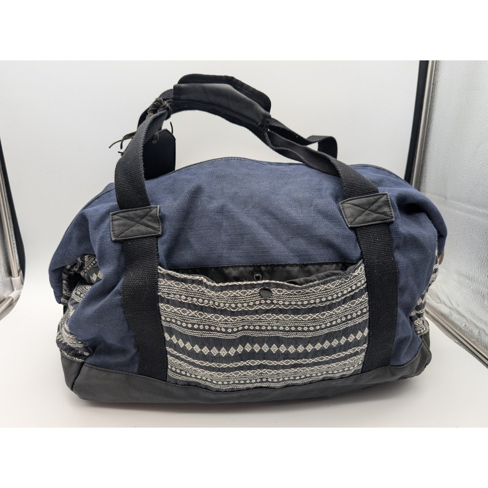 HEX Duffel Bag Blue Denim Black Canvas Geometric Pattern DT8919 Travel Weekender
